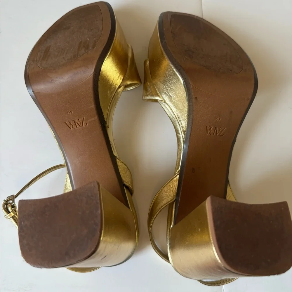 Zara Gold Leather Platform Sandals
